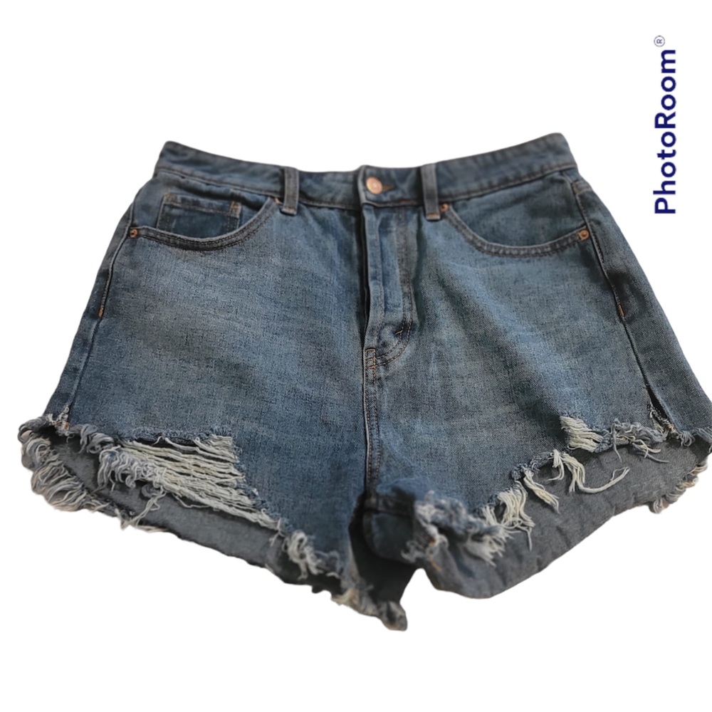 Wild Fable Shorts Women 2 Blue Cut Off High Rise Denim Frayed Button Fly Preppy